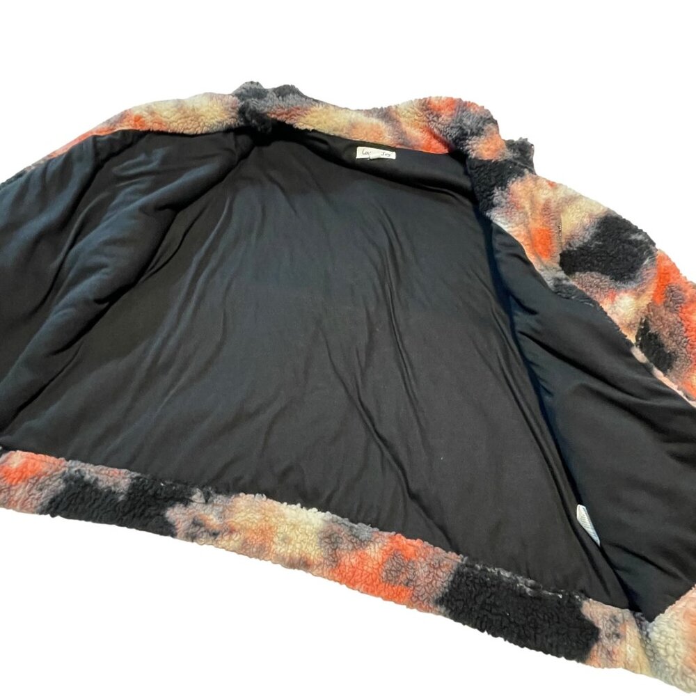 Tie-Dye Sherpa Fleece Jacket 1X By Love + Joy Coral Black Gold Tone Zipper - Picture 6 of 10